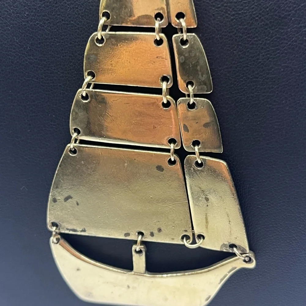 Nautical Ship Boat Brass Pendant  Necklace Oversized Articulated Ship - Picture 9 of 15